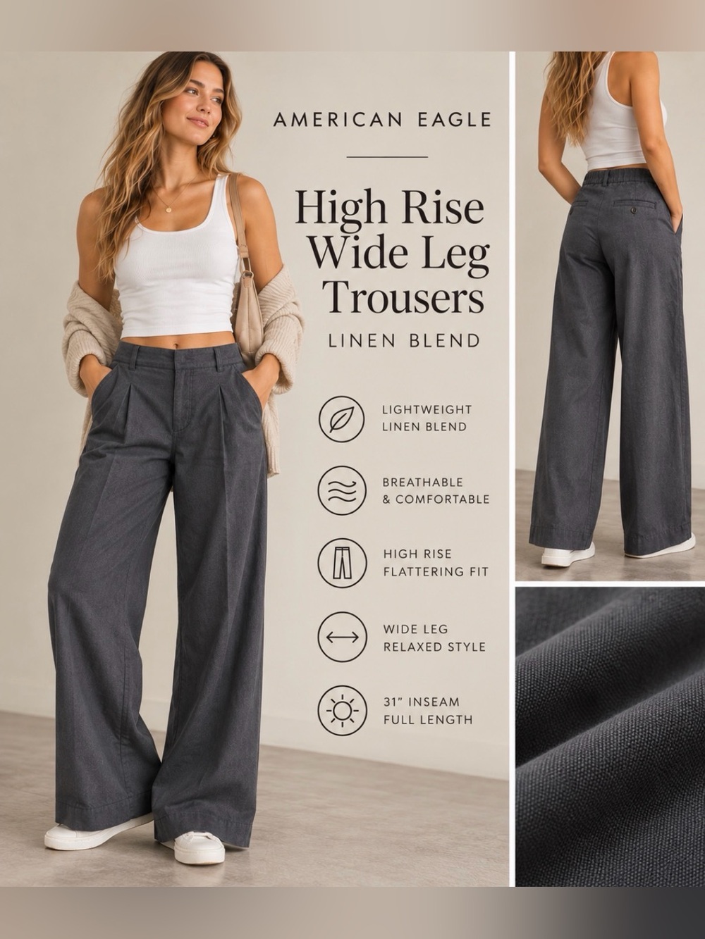 American Eagle Outfitters High-Rise Wide Leg Linen Blend Trousers